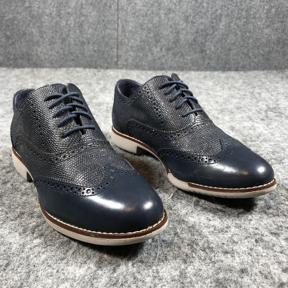 Cole Haan Wingtip Oxford Shoes Womens 7B Blue Leather Brogue Flats‎ W00898